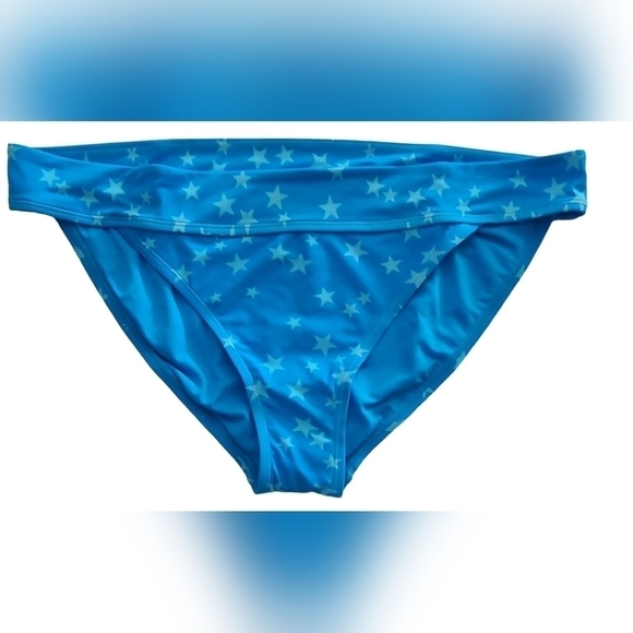 Juniors Ninty-Nine° Banded Hipster Bikini Swim Bottom Blue Teal Stars XXL 19 NWT - Picture 2 of 6